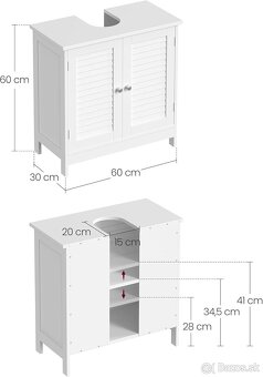 Kúpeľňová skrinka pod umývadlo s výrezom na sifón – VASAGLE - 3
