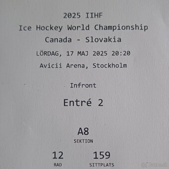 4 Lístky na hokej MS 2025 SK - Canada, SK - Lotyšsko - 3