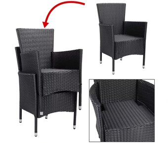 Ratanový záhradný balkónový set 2+1 čierna krémová stohovací - 3