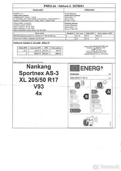 Predám letnú sadu 4 ks pneumatík Nankang Sportnex AS-3 XL 20 - 3
