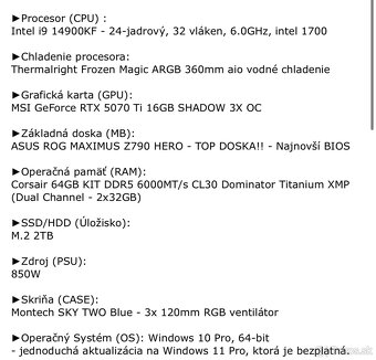 Herný PC i9 5070ti 64gb ram - 3