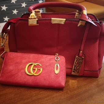 Červená kabelka + červená peňaženka - 3