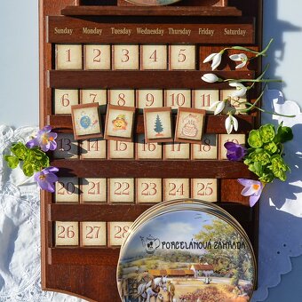 Večný vintage drevený KALENDÁR na stenu + 12 tanierov - 3