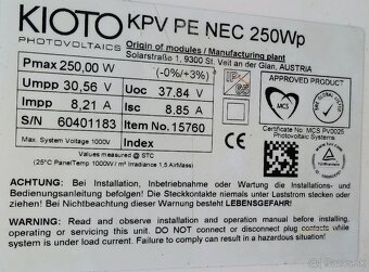 solar Fotovoltaicke panely 250Wp Rakuske KIOTO - 3