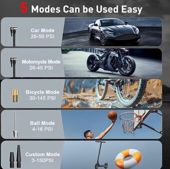 Auto kompresor nabíjací výkonný 150psi (10.34 bar) - 3