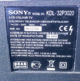 LCD Sony Bravia KDL-32P3020 - 3