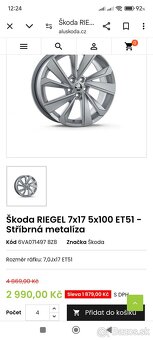 Alu disky 5x100 r17 škoda fabia Rapid Scala Kamiq T-Cross - 3
