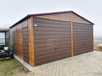 Plechová garáž 6x6 sedlová strecha, imitácia dreva - 3