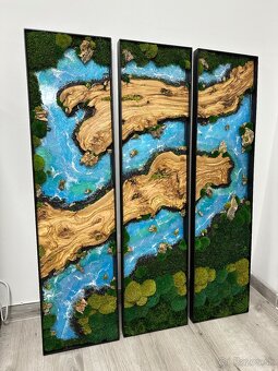 Machový troj obraz s olivovým drevom a epoxidom - 3