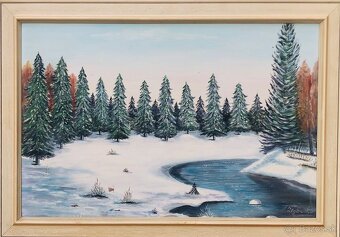 Zimná krajinka maľovaný obraz - 3