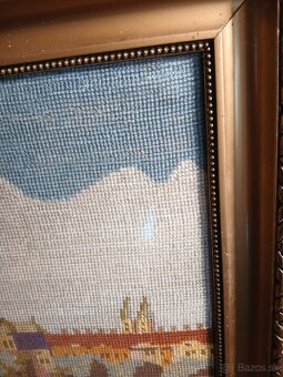 Veľký vyšívaný gobelín v masívnom ráme - 3