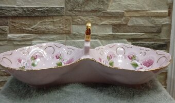 Růžový porcelán, dvojmiska ve tvaru košíku, Chdov - 3