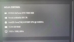 Predám herný PC GTX 1060 3GB, i3 9100F 3.60 GHz - 3