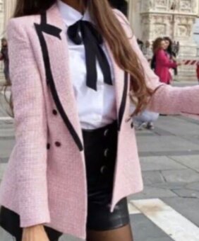 ————-—-Ružové tvídové sako Zara, XS/34, 31 E————— - 3