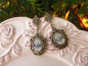 Strieborné náušnice s markazitmi a kameou, Ag 925 - 3