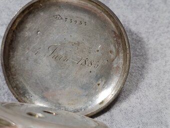 Stříbrné kapesní hodinky - kličovky, gravírované, rok 1885 - 3