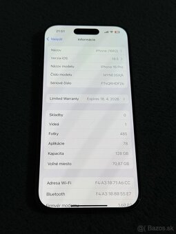 Predám Apple iPhone 16 PRO 128GB White Stav Nového telefónu - 3