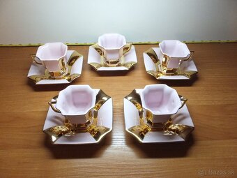 Šapo Empír, růžový porcelán Chodov, šálky s podšálky. - 3