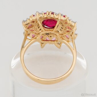 Zlatý koktejlový prsteň ( Spinel, ružový Turmalín, diamanty) - 3