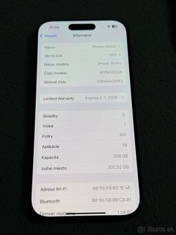 Predám Apple iPhone 16 PRO 256GB Black Titan Stav Nového - 3