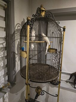 Vintage železná kráľovsky zdobená vtáčia klietka na stojane - 3