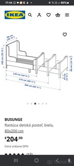 Predám detskú posteľ IKEA Busunge Ružová - 3