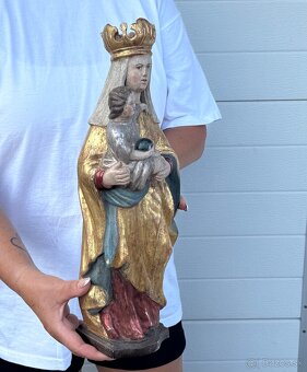 Dřevěná starožitná socha Panna Marie - 3