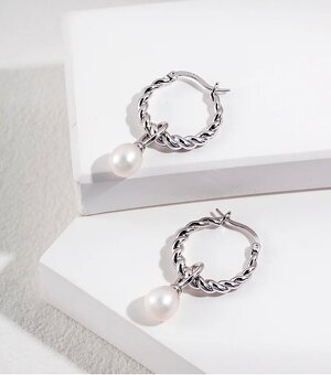 STRIEBORNÉ NÁUŠNICE s perlovým príveskom - 3