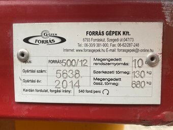 FORRÁS nesený postrekovač - šírka záberu 12m. - 3