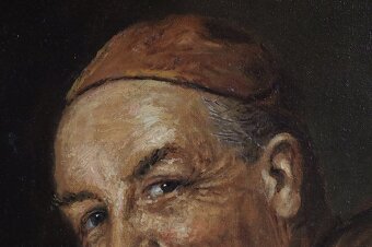 Predám starú olejomalbu na plátne Mních rozmer 55cm x 49cm p - 3