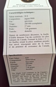 Strieborná minca Canada 20 dolárov. - 3