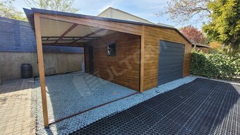 Plechová garáž 5x5m + prístrešok 3x5m + doprava a montáž zda - 3