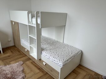 Poschodová posteľ - svetlý dub, biela - 3