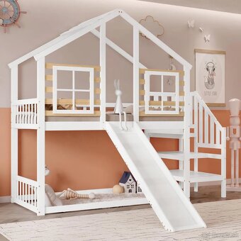 Detská poschodová posteľ- domcek so smyklavkou - 3