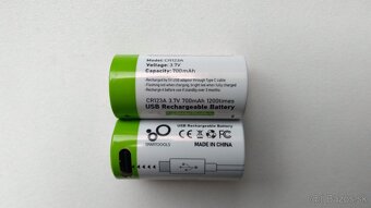 Nabíjateľné batérie RCR123A, 16340, 700 mAh 3,7V, 2,59 Wh - 3