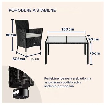 Záhradná ratanová zostava Berlin čierna stohovacie stoličky - 3