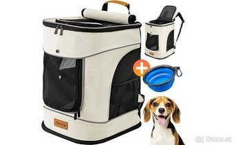 Reflexný batoh pre zvieratká s miskou - béžový čierny sivý - 3