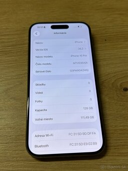 Predám Apple IPhone 15 PRO 128GB Natural Titanium - 3