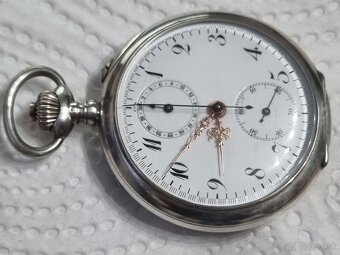 Strieborné, vreckové hodinky-chronograf. - 3