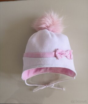 Zimná čiapka - biela s mašľou v.48-50 - 3