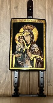 Starozitna pravoslavna ikona so stojanom malba na dreve - 3
