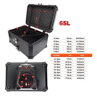 Zadní motokufr TopCase 65L hliníkový černý - 3