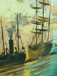 Starý obraz Lode na mori - olejomaľba - paintings ships - 3