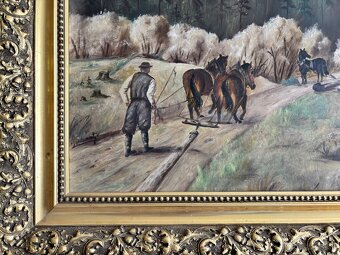 Obraz Koňe v lese, originální olejomalba na desce, 110x60 - 3