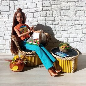 Ratanový nábytok s pizzou a tabletom pre Barbie - 3