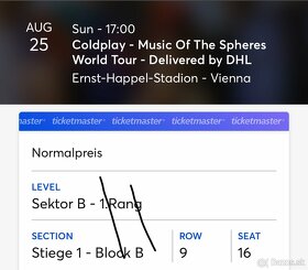 Predám lístky na Coldplay do Viedne 25.8.2024 - 3