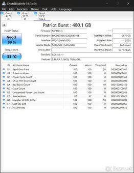 Predám 2,5" SSD 480GB PATRIOT BURST - 3