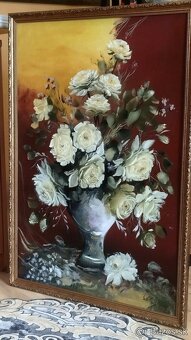 Veľká zarámovaná olejomaľba ruží - 3