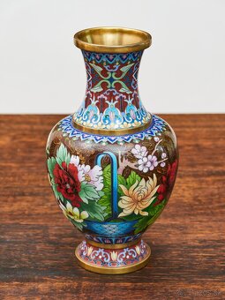 Cloisonné vázy – hnedé, ručne zdobené - 3