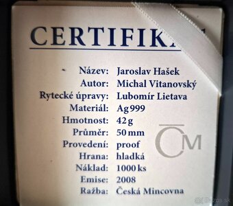 Pamätná strieborná medaila Jaroslav Hašek. - 3